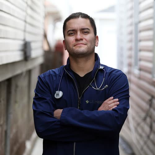 Daniel Ortiz, a nurse in the COVID-19 unit at the University of Illinois Hospital, is seen near his home in Cicero on April 24, 2020. Ortiz recently took two coronavirus tests and they came back with different results.(Terrence Antonio James / Chicago Tribune)