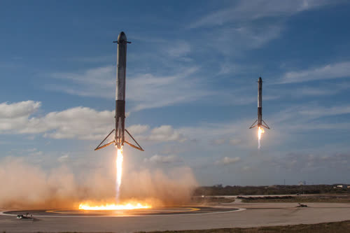 SpaceX lands two rockets at once for the first time.