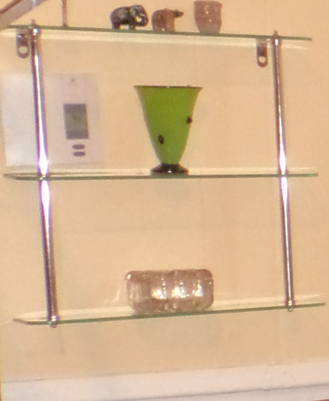 Green Glass cup with Glass Shelf